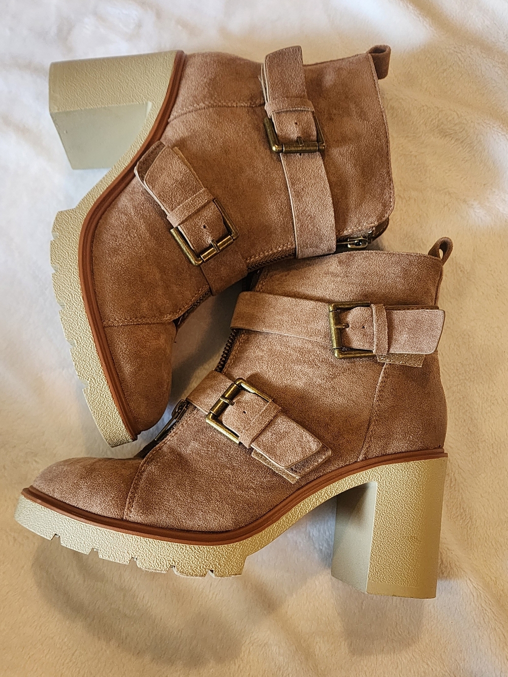 Pierre Dumas Taupe Suede Buckle Ankle Boots